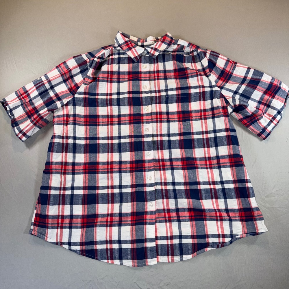 Woman Within Red White Blue Plaid Cotton Button Down Shirt Plus Size‎ 1X 22/24
